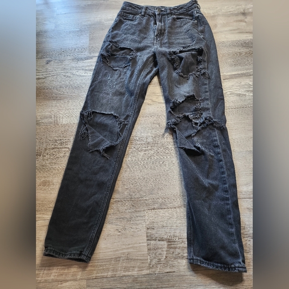 American Eagle Outfitters Distressed  Black Wash Denim Long Skinny Jeans - Picture 2 of 10